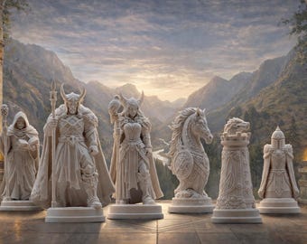 Juego de ajedrez de Odín - 32 piezas de ajedrez de la mitología nórdica, juego de ajedrez vikingo, regalo para amantes del ajedrez, regalos vikingos