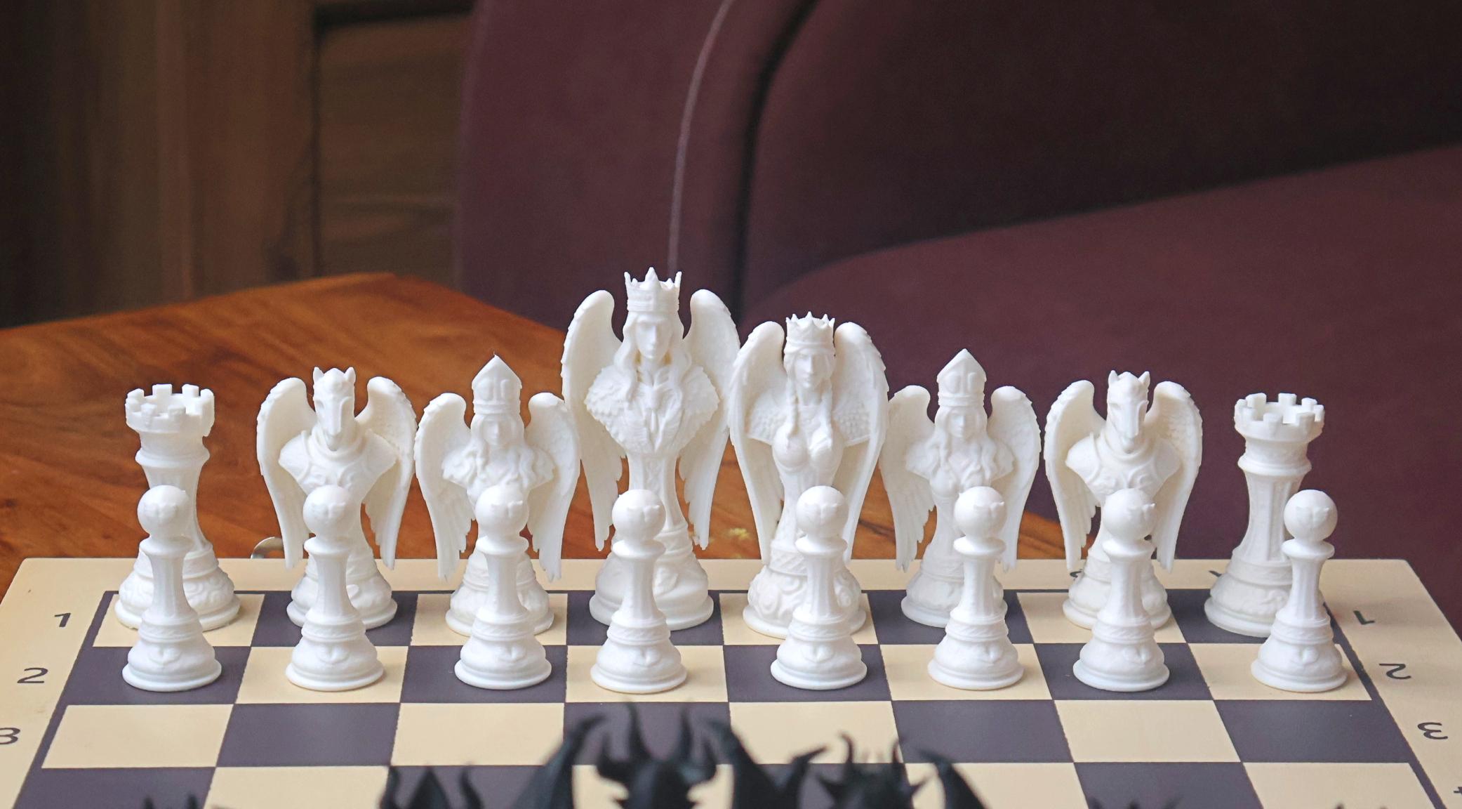 Angels Chess Set - 32 Fantasy Chess Pieces, Modern Christian Chess Set ...