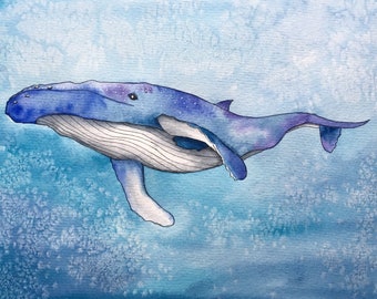Original Whale painting, Whale painting , Original  watercolor aquarell  drawing, home decor