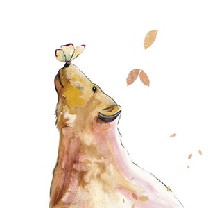 High quality A4 original art print wall decor Polar bear with butterfly and leaves