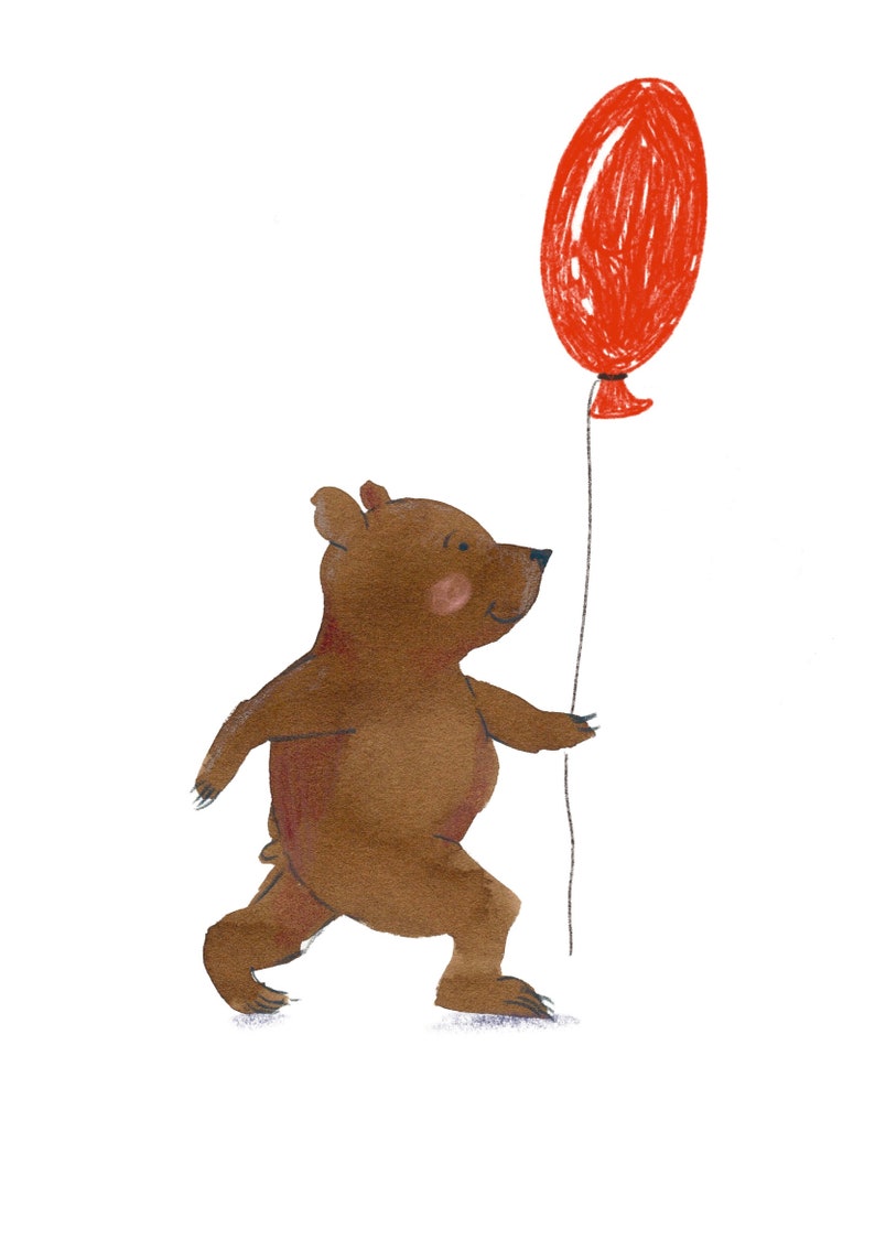 Post cards set of 5 with Teddy bear, red balloon, yoga, cup of tea image 2