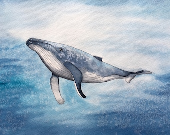 Giclèe print of Original Whale painting, Whale painting , Original watercolor aquarell drawing, home decor