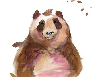 High quality A4 original art print wall decor Panda bear with leaves