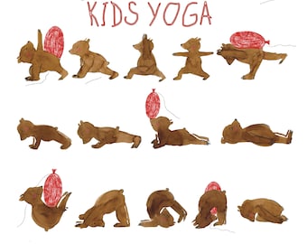 High quality original art print wall decor Yoga bear for kids