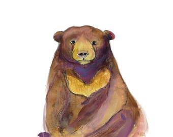 High quality A4 original art print wall decor Sun bear with leaves