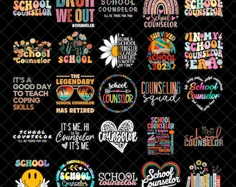 Counselor Png Bundle, School Counselor Sublimation Designs, Retro Groovy School Psychologist Png, Guidance Counselor, Digital File Download