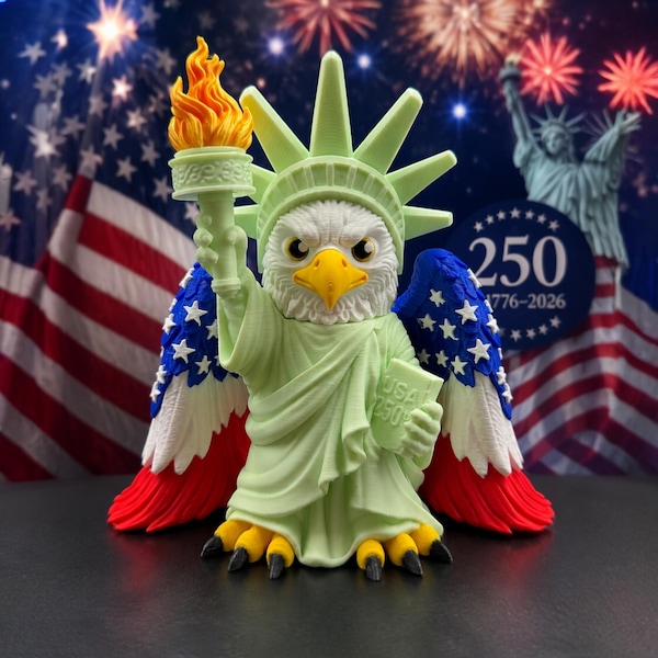 Liberty Eagle Statue Figurine, 250 Years of America 3D Printed Decor, 4th of July Freedom Collectible, patriotic Eagle Gift