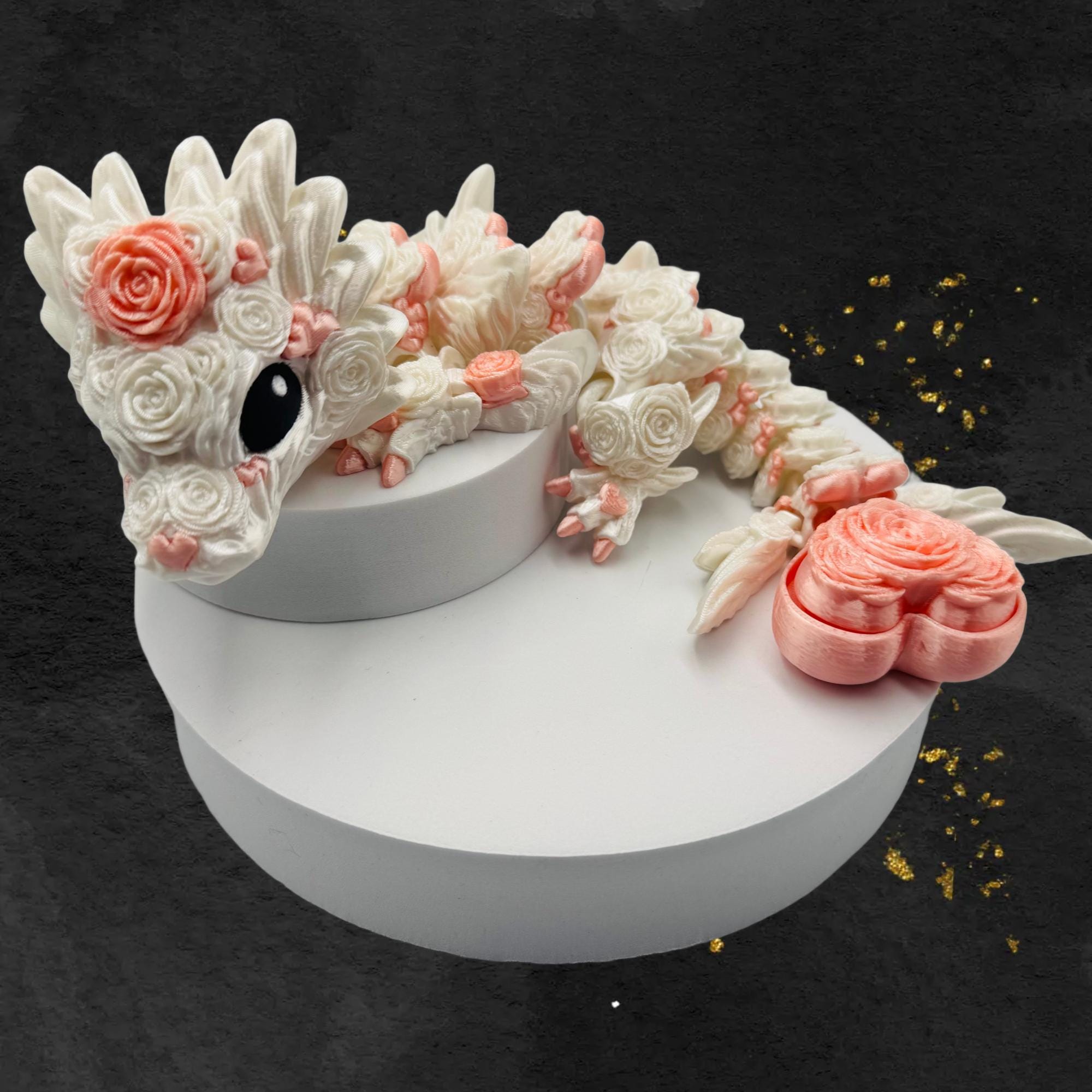 3D Printed Baby Rose Heart Dragon | Articulated Fidget Toy | With