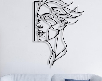 Arte de pared de metal con líneas abstractas de hombre: decoración minimalista moderna para el hogar