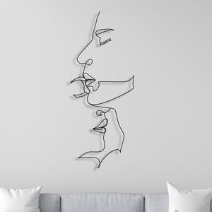 Abstract Woman and Man Metal Wall Art: Minimalist Line Wall Decor