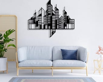 Modern City Skyline Metal Wall Art, Abstract Urban Home Decor, Minimalist Cityscape Sculpture