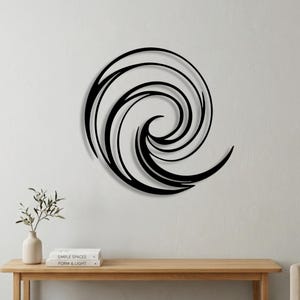 Abstract Wave Metal Art, Ocean Swirl Wall Decor, Zen Spiral Sculpture, Coastal Console Sign