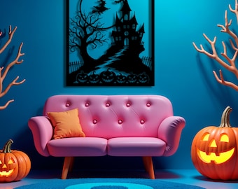 Halloween Metal Wall Art: Witch, Haunted House, Pumpkin & Bats