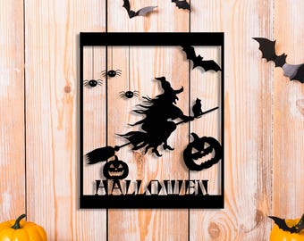 Witch Metal Sign: Spooky Halloween Wall Art - Indoor/Outdoor Decor