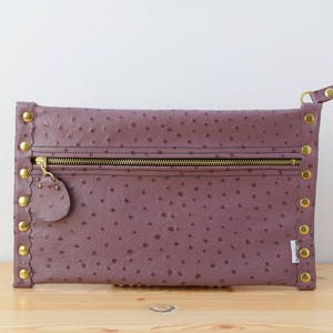 Leather clutch,purple leather purse,leather purse bag,ostrich leather clutch,purple handbag,leather clutches,violet leather bag,leather bag image 2