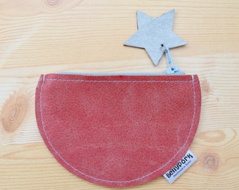 Monedero de cuero,monedero de piel,monedero rojo,monedero cremallera,monedero estrellas,cartera de piel,monedero pequeño,cartera de mujer