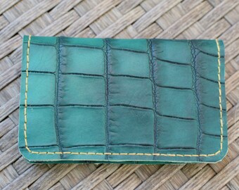 Mens wallet,leather wallet,alligator wallet,alligator leather,green wallet,green alligator wallet,green alligator,cards holder,ooak