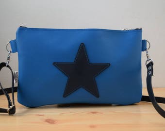 Leather purse bag,star handbag,blue leather purse,leather blue handbag,stars leather,stars purse bag,crossbody bag,steampunk,stars