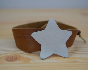 Leather cuff, star cuff, star bracelet, star leather cuff, natural leather, star leather bracelet, brown leather, genuine leather cuff