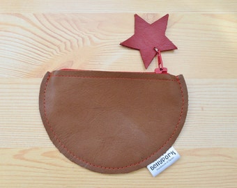 Coin purse,leather coin purse,circle coin purse,stars coin purse,stars purse,brown wallet,leather wallet,brown coin purse,womens coin purse