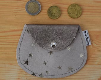 Leather coin purse,stars coin purse,leather change purse,suede leather,stars print,star coin purse,womens coin purse,minimal purse