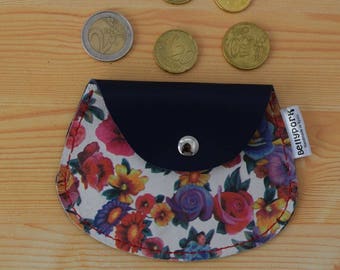 Leather coin purse,leather change purse,floral coin purse,change purse leather,blue coin purse,womens coin purse,minimal purse,flower print