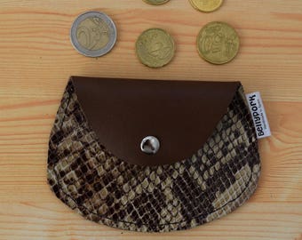 Leather coin purse,leather change purse,change purse leather,snake leather,snake coin purse,brown coin purse,mens coin purse,minimal purse
