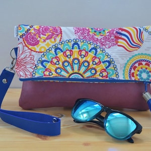 Pink leather bag,pink leather handbag,foldover clutch,mandala handbag,mandala pink purse,pink purse bag,tassel handbag,foldover handbag image 1
