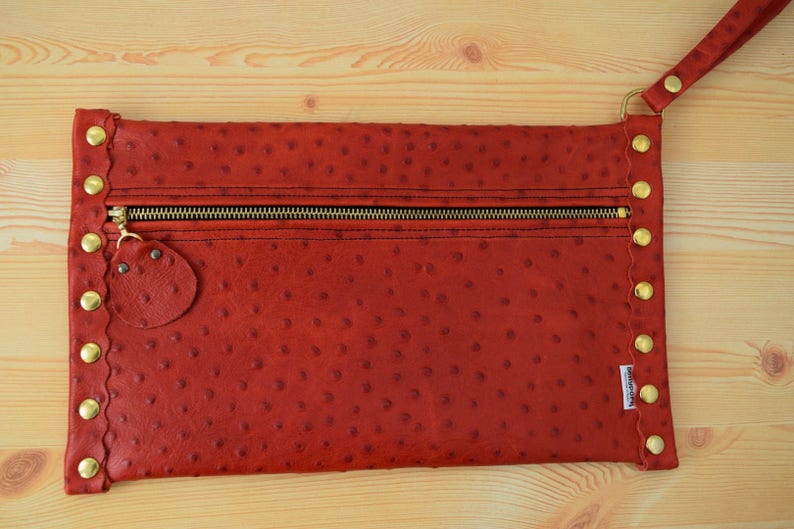 Leather clutch,red leather purse,leather purse bag,ostrich leather clutch,red handbag,leather clutches,red leather bag,leather clutch red image 3