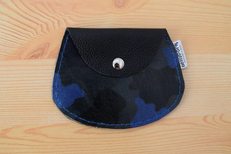 Leather coin purse,leather change purse,change purse leather,camo leather,camo coin purse,blue coin purse,mens coin purse,minimalist purse image 2