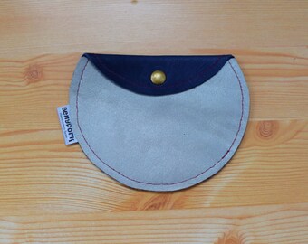 Leather coin purse, silver coin purse, blue leather purse, blue coin purse, silver leather pouch, leather card holder, leather blue purse