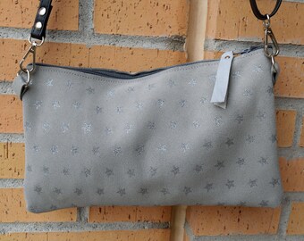 Leather handbag,suede handbag,stars purse,stars handbag,leather stars purse,stars print,rock handbag,gray handbag,spring bag,mothers gift