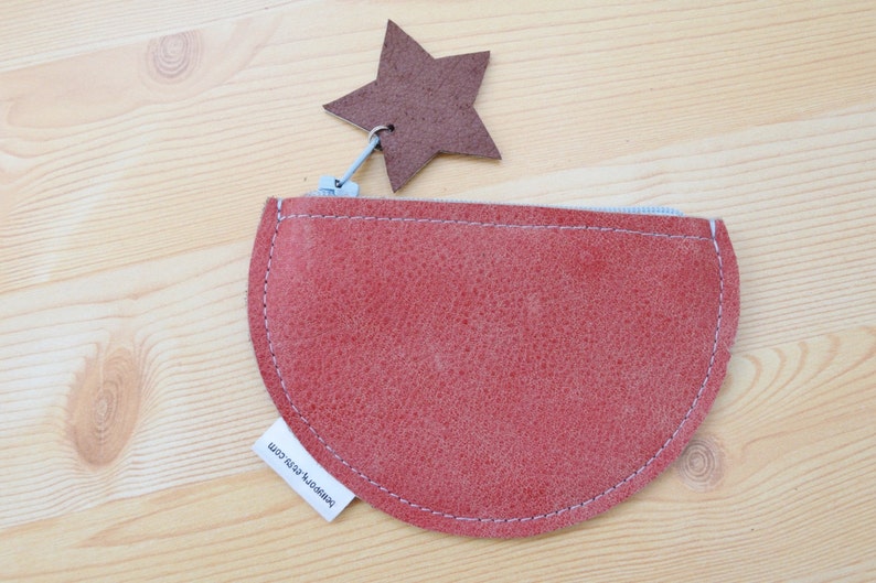 Monedero de cuero,monedero de piel,monedero rojo,monedero cremallera,monedero estrellas,cartera de piel,monedero pequeño,cartera de mujer image 3