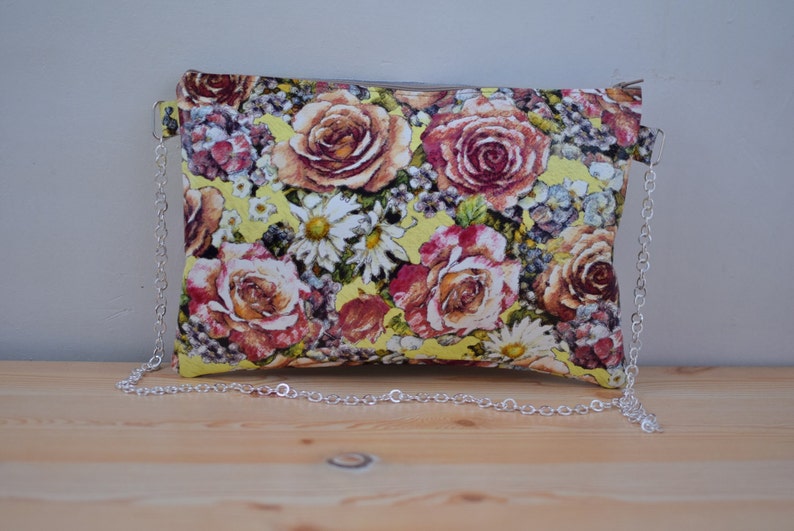 Leather bag,leather clutch, leather purse,flowers clutch,printed clutch,printed leather,patent leather clutch,yellow leather clutch image 2