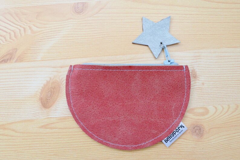 Monedero de cuero,monedero de piel,monedero rojo,monedero cremallera,monedero estrellas,cartera de piel,monedero pequeño,cartera de mujer image 1