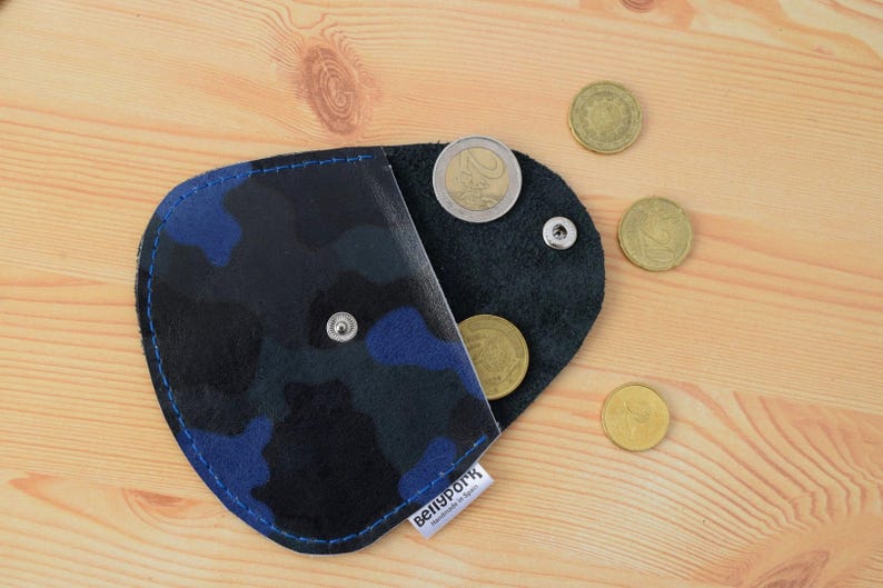 Leather coin purse,leather change purse,change purse leather,camo leather,camo coin purse,blue coin purse,mens coin purse,minimalist purse image 5