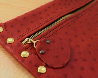 Leather clutch,red leather purse,leather purse bag,ostrich leather clutch,red handbag,leather clutches,red leather bag,leather clutch red