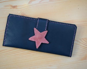 Womens wallet,woman wallet,leather wallet,star leather wallet,large wallet,blue wallet,leather coin purse,blue jeans wallet,stars wallet