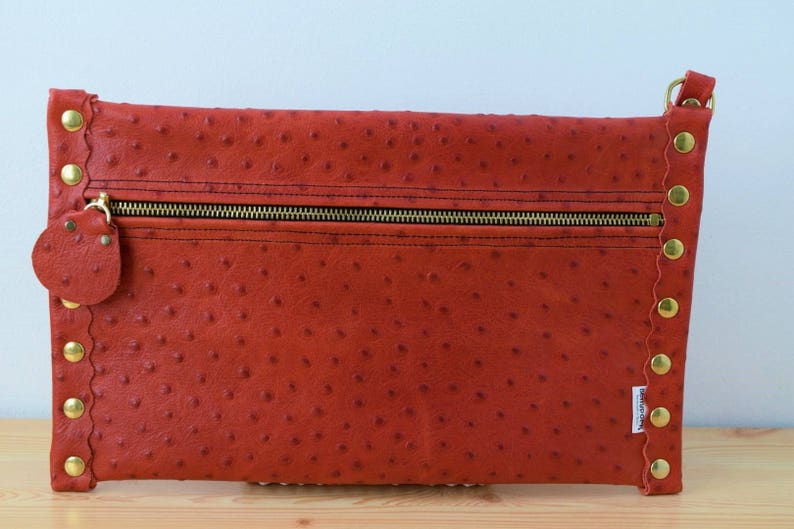 Leather clutch,red leather purse,leather purse bag,ostrich leather clutch,red handbag,leather clutches,red leather bag,leather clutch red image 4