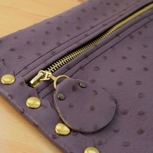 Leather clutch,purple leather purse,leather purse bag,ostrich leather clutch,purple handbag,leather clutches,violet leather bag,leather bag image 1