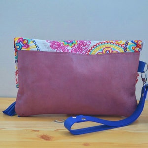 Pink leather bag,pink leather handbag,foldover clutch,mandala handbag,mandala pink purse,pink purse bag,tassel handbag,foldover handbag image 4