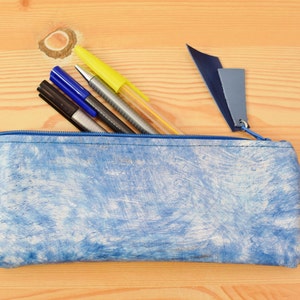 Pencil case,leather pencil case, leather pencilcase, leather pouch, navy blue leather, blue pencil case, leather case,abstract leather