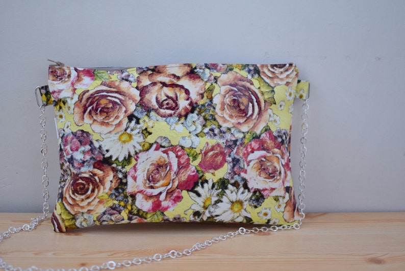 Leather bag,leather clutch, leather purse,flowers clutch,printed clutch,printed leather,patent leather clutch,yellow leather clutch image 3