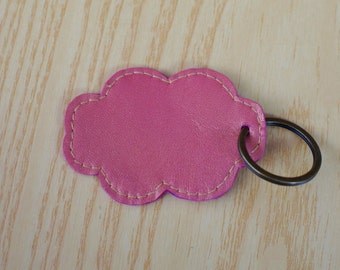 Leather keychain, leather keyring,cloud keychain, heart keyring,cloud heart keychain,pink cloud keyring,pink keychain, cloud shape