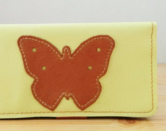 Womens wallet,butterfly wallet,leather wallet,yellow leather,leather card holder,woman wallet, men wallet,brown leather,yellow wallet