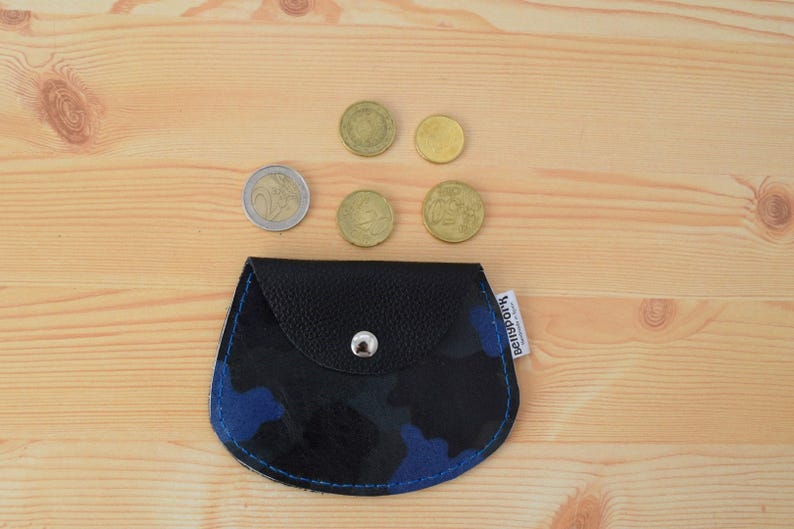 Leather coin purse,leather change purse,change purse leather,camo leather,camo coin purse,blue coin purse,mens coin purse,minimalist purse image 1