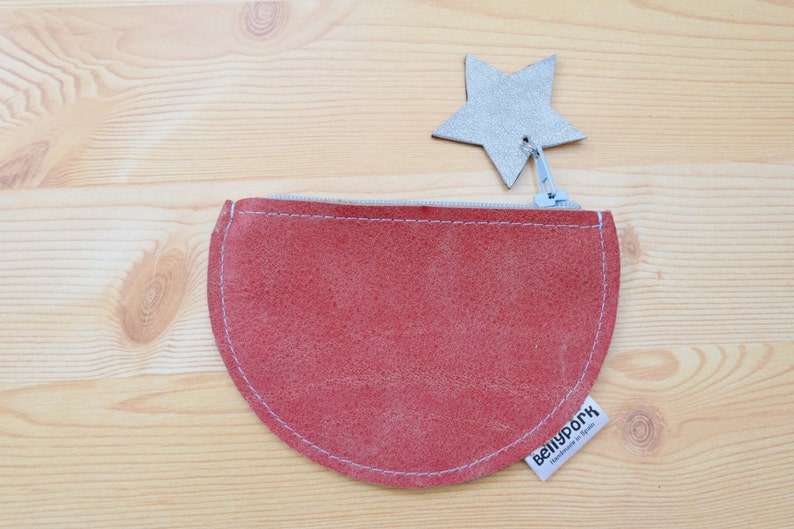 Monedero de cuero,monedero de piel,monedero rojo,monedero cremallera,monedero estrellas,cartera de piel,monedero pequeño,cartera de mujer image 2