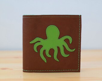 Men wallet, leather wallet, brown wallet, custom wallet, brown leather,octopus, man wallet, men leather wallet, pockets wallet,animal wallet