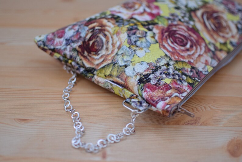 Leather bag,leather clutch, leather purse,flowers clutch,printed clutch,printed leather,patent leather clutch,yellow leather clutch image 4