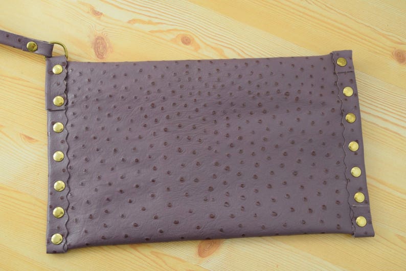 Leather clutch,purple leather purse,leather purse bag,ostrich leather clutch,purple handbag,leather clutches,violet leather bag,leather bag image 5